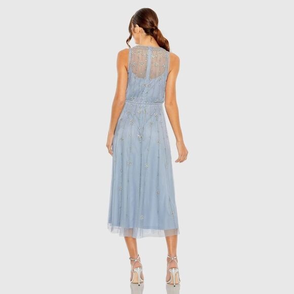 MAC DUGGAL 9222 Blue High Neck Sleeveless Embellished A Line Cocktail Dress - Picture 4 of 13